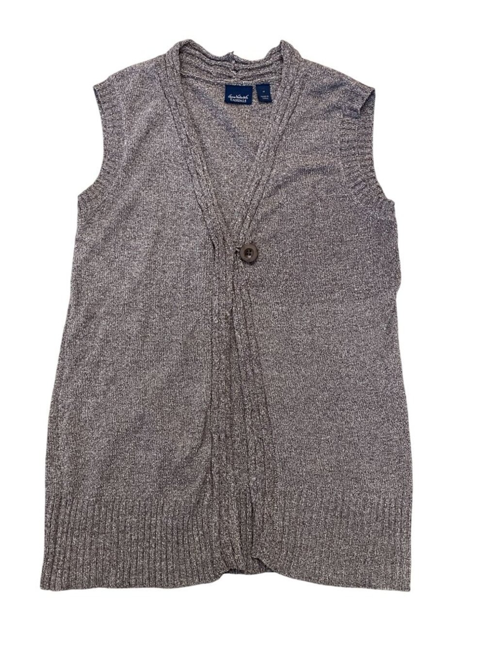 Gloria Vanderbilt vintage Y2K knit duster vest one button brown v-neck 90's